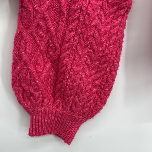 Hot Pink Cable Knit Sweater Balloon Sleeves - Picture 2 of 11